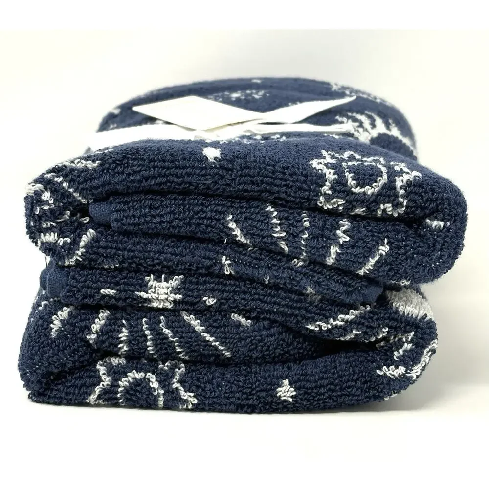 Rachel Zoe Celestial Sun Moon Stars Hand Towels 18x28” Blue Wht Plush NWT 2